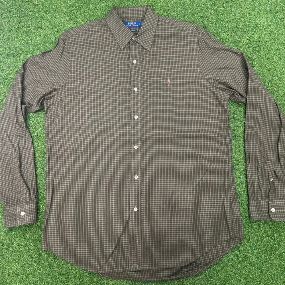 Polo Ralph Lauren Mens Brown Check Long Sleeve Button Down Shirt Classic Fit L